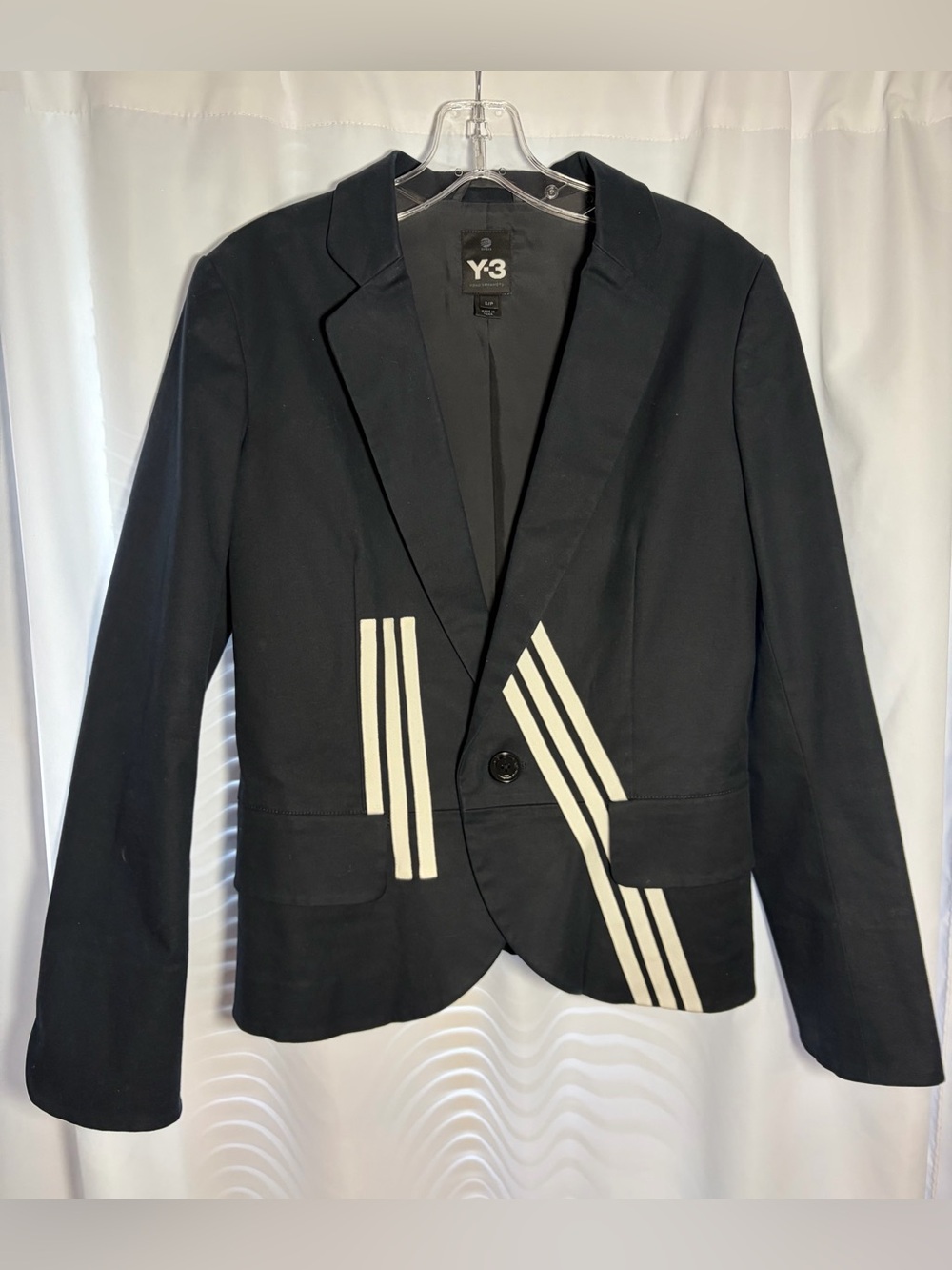 ADIDAS Y-3 YOHJI YAMAMOTO  Black Blazer with White Asymmetrical Stripes size S